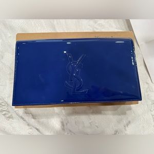 Preowned YSL Patent Calfskin Monogram Large Belle De Jour Clutch Royal Blue